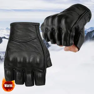 [Leather Fingerless Gloves] Breathable Leather Gloves for Men | Black Riding Motorcycle Summer Driving Cycling Half Finger