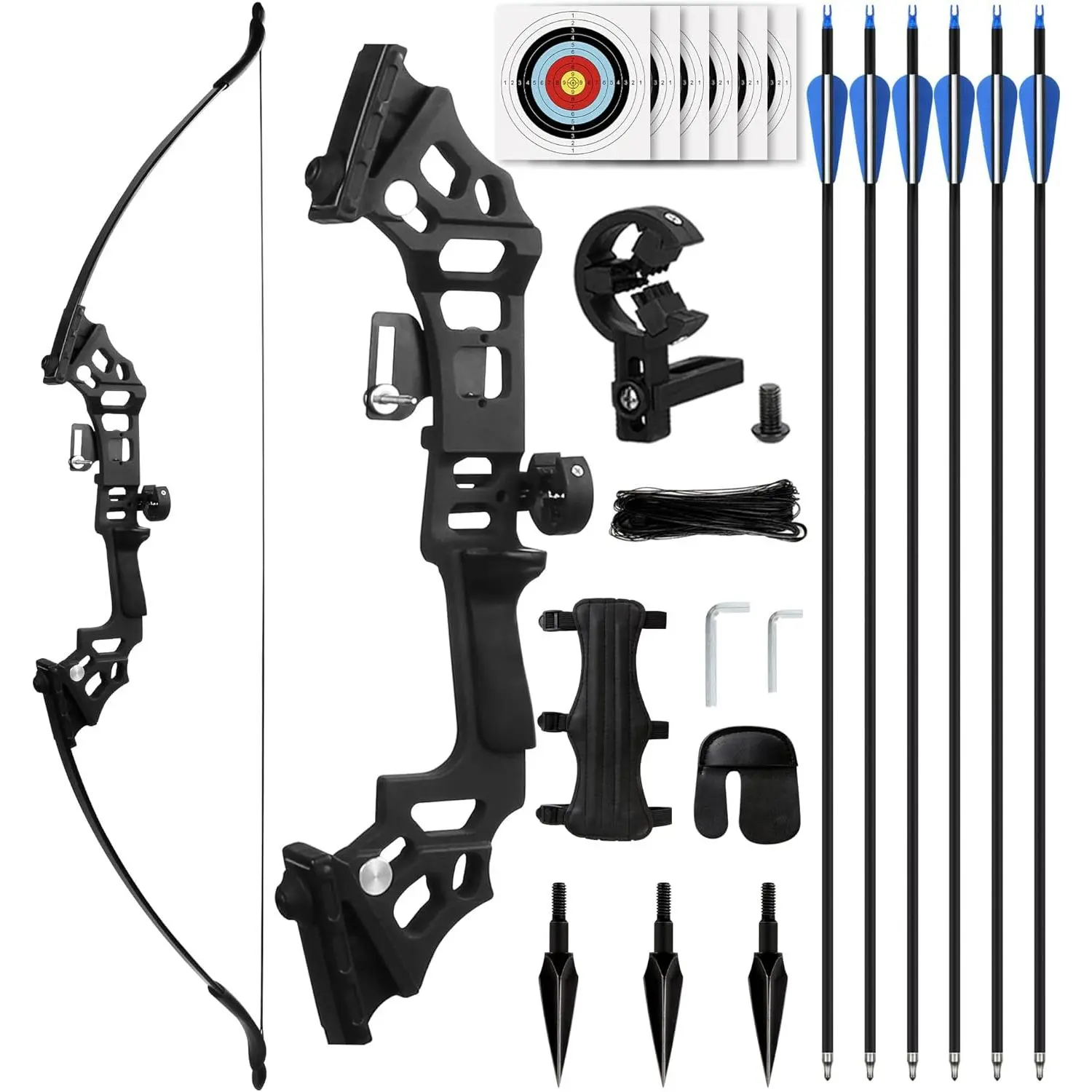 Right-Handed Adult Recurve Bow and Arrow Set, 30-40lbs Archery Kit with Carbon Arrows, Arm Guard, Finger Tab & Accessories for Outdoor Target Practice, Outdoor Training