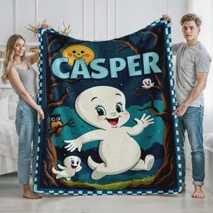 Casper Cute Ghost Print Cozy Blanket for Living Room and Bedroom Use Perfect for Fans of Animated Characters and Cartoon Enthusiasts Ideal Gift for Halloween Autumn and Birthday Celebrations with Soft Warm Material for Home Decoration and Comfort