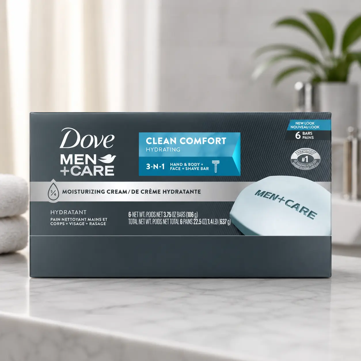 Dove Men+Care Body and Face Bar with 1/4 Moisturizing Cream, Gentle Deodorant and Hydrating Moisturizer, Deep Clean Scent, 3.75 oz, 12 Count, Adults, Normal