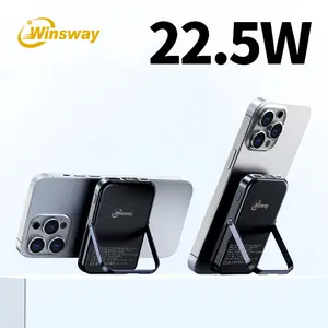 Winsway Magnetic Portable Power Bank - 5000mAh Folding Stand, USB-C Port, Fast Charging Pocket-Sized External Battery for iPhone 17/16/15/14/13 Series (White) | Mobile Smartphone Accessory