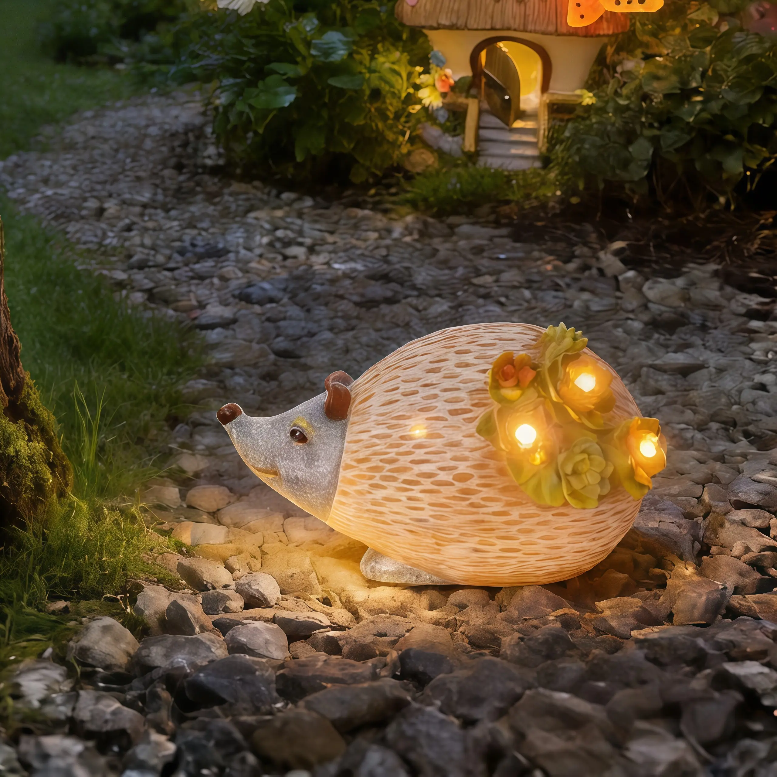 Solar Outdoor lights Resin Hedgehog Succulent Statue ，Decoration Solar Light Easter Spring Decoration for Garden Villa Courtyard Lawn Poolside Shopping Mall Indoor Outdoor Office Desk Decor Birthday Mother s Day Gift for Mom Wife Daughter Friend  Lover