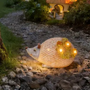 Solar Outdoor lights Resin Hedgehog Succulent Statue ，Decoration Solar Light Easter Spring Decoration for Garden Villa Courtyard Lawn Poolside Shopping Mall Indoor Outdoor Office Desk Decor Birthday Mother s Day Gift for Mom Wife Daughter Friend  Lover