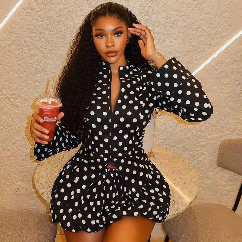 chinese dress ladies Belted Polka Dot Halter Maxi Dress main image 0