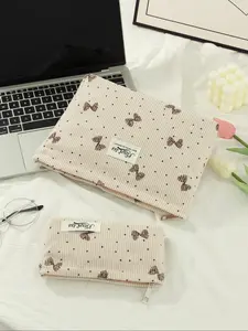 Bow Pattern Corduroy Makeup Bag, /set Travel Essential Makeup Bag, Skin Care Product Storage Makeup Bag, Multifunctional Toiletries Makeup Bag, Handheld Cosmetic Pouch