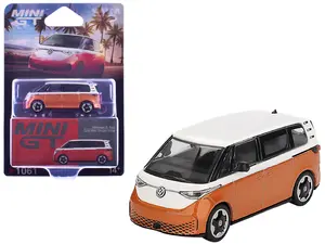 Volkswagen ID.Buzz Van Candy White and Energetic Orange Metallic Limited Edition 1/64 Die Cast Model Car by Mini GT