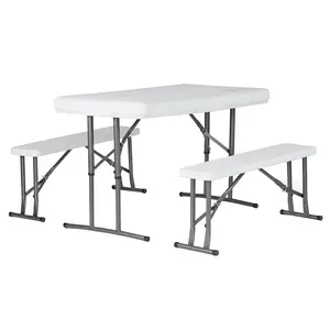HILAND HPF-PTB-113 AZ Outdoor Picnic Folding Table with Collapsible Benches for Patio Use