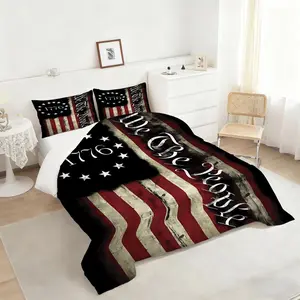2/3Pcs Vintage American Flag Comforter Set, Stylish Digital Print Bedding Set with Quilted Design, Perfect for Patriotic Decor in Bedroom or Living Space, Ideal for Comfort and Elegance in Home Styling, 1 or 2 Pillowcase No Pillow Core