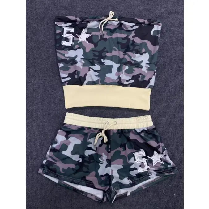 Military green strapless shorts with thr