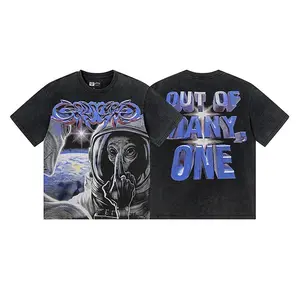 Godspeed Statue of Liberty Graphic Tee – Vintage Washed American Streetwear T-Shirt, “Out of Many, One” Back Print, Unisex Oversized Hip Hop Summer Top, 4th of July Outfit