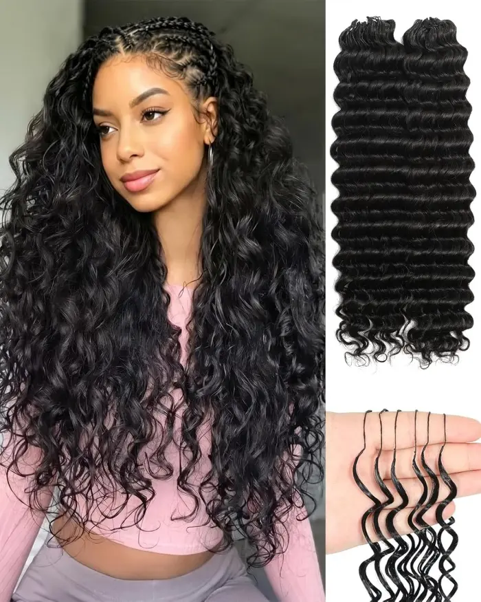 Deep Wave Human Crochet Hair for Black Women, 120g Feather Miracle Knots Crochet Human Hair, Pre-Separated Lightweight Bundles,120 Strands Reusable Hair Extensions for Women,Natural Black