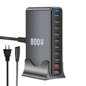 New Us Plug 800w Fast Charger + 1pc Random Color 240w Cable Gan Pd3.1 Charging Station for Macbook Pro M4 Max, Travel Home Office Gift Power Adapter Accessory