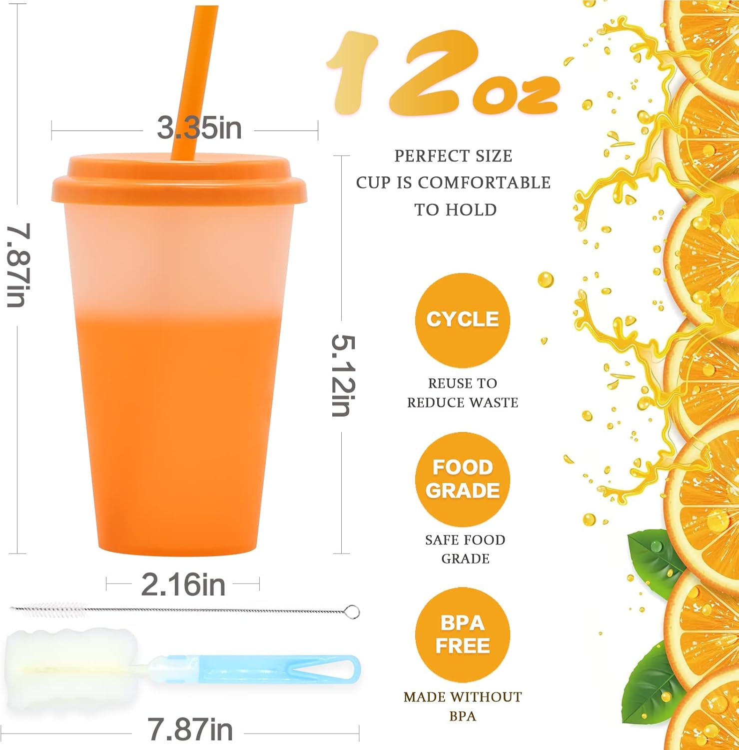 Color Changing Cups 10Pcs 12oz Plastic Tumblers With Lids and Straws for Iced Coffee Smoothie - Reusable Leak Proof Party Cups for Kids