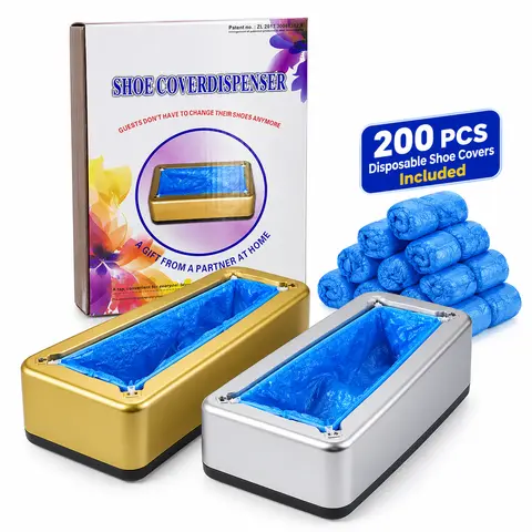 Silver Disposable Shoe Cover Dispenser Machine - 200pcs Non-Slip Shoe Covers, User-Friendly & Durable, Fits Up to US Men's Size 11, Home & Hospital Indoor Home Supplies