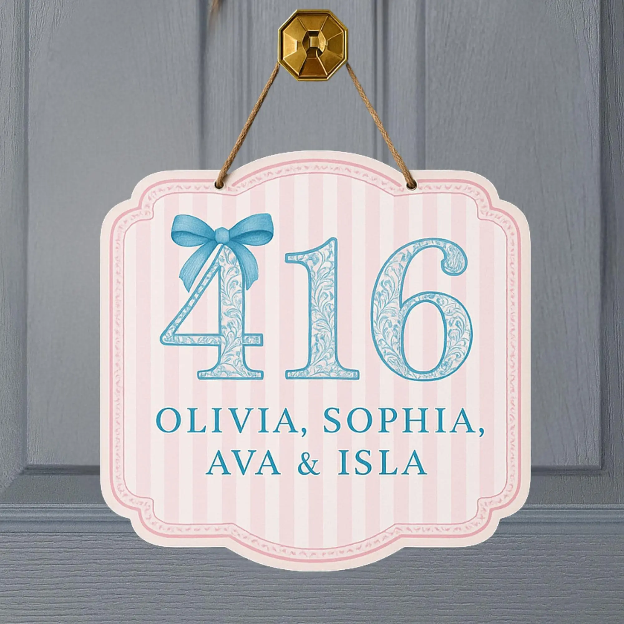 Custom Dorm Room Door Sign, Personalized Chinoiserie Room Number Plaque, Blue Floral Room Number Plaque, Blue and Pink Roommate Name Sign, Back to School Gift