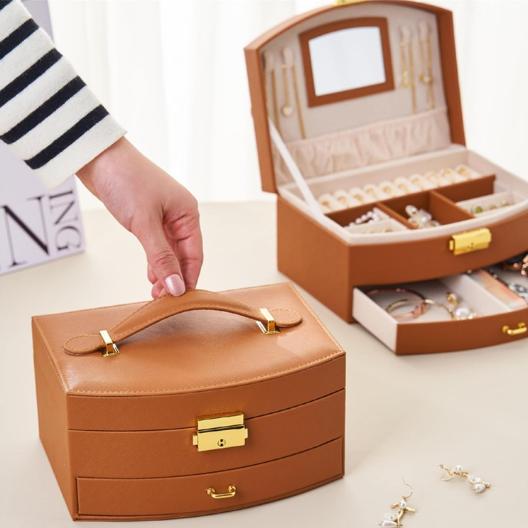 small room organization products.2-layer jewelry PU leather box, 1 set of large-capacity jewelry storage box with drawers, lockable jewelry box, portable mini travel case for jewelry display and storage, small portable case for storing rings, earrings small room organization products.2-layer jewelry PU leather box, 1 set of large-capacity jewelry storage box with drawers, lockable jewelry box, portable mini travel case for jewelry display and storage, small portable case for storing rings, earrings