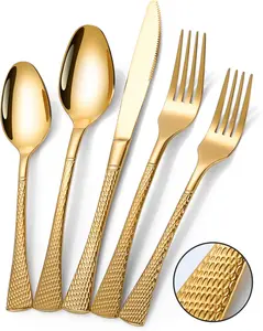 Hammered  Silverware Set,20  Modern Flatware Set Service for 4,Mirror Polished Stainless Steel Cutlery Set Utensil Set Tableware Set,Kitchen  Forks Spoons Set,Dishwasher Safe
