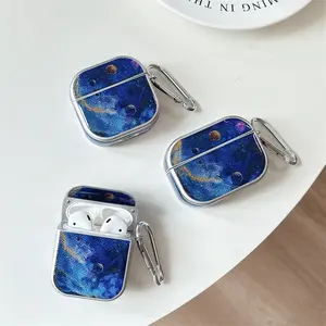 Blue Wandering Planet Earphone Protective Cover with Silver Mountaineering Buckle for AirPods 1 2 3 4 Pro Pro2 Samsung Buds 3 pro