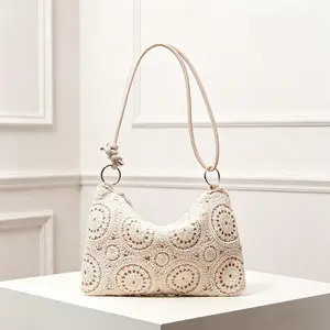 Women's shoulder bags, patterned openwork woven bags, bohemian beach bags, elegant evening bags, wedding accessories, casual straw wallets, and metal buckle handbags.