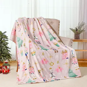 Pink Nutcracker Christmas Throw Blanket Cute Soft Warm Lightweight Christmas Blanket for Sofa Bed Gift Decor