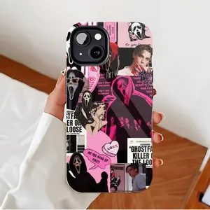 Horror Movie Themed Chic Phone Case with Scream Characters Bold Pink Black Design for Teens Horror Fans Compatible with iPhone 11/12/13/14/15/16 (Pro Max/Plus)