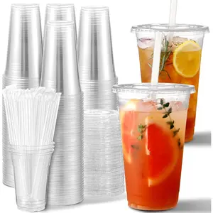 [100 Sets] 20 oz Clear Plastic Cups With Lids and Straws, Iced Coffee Cups Disposable Cups  Iced Coffee, Smoothie, Milkshake and Cold Drinks