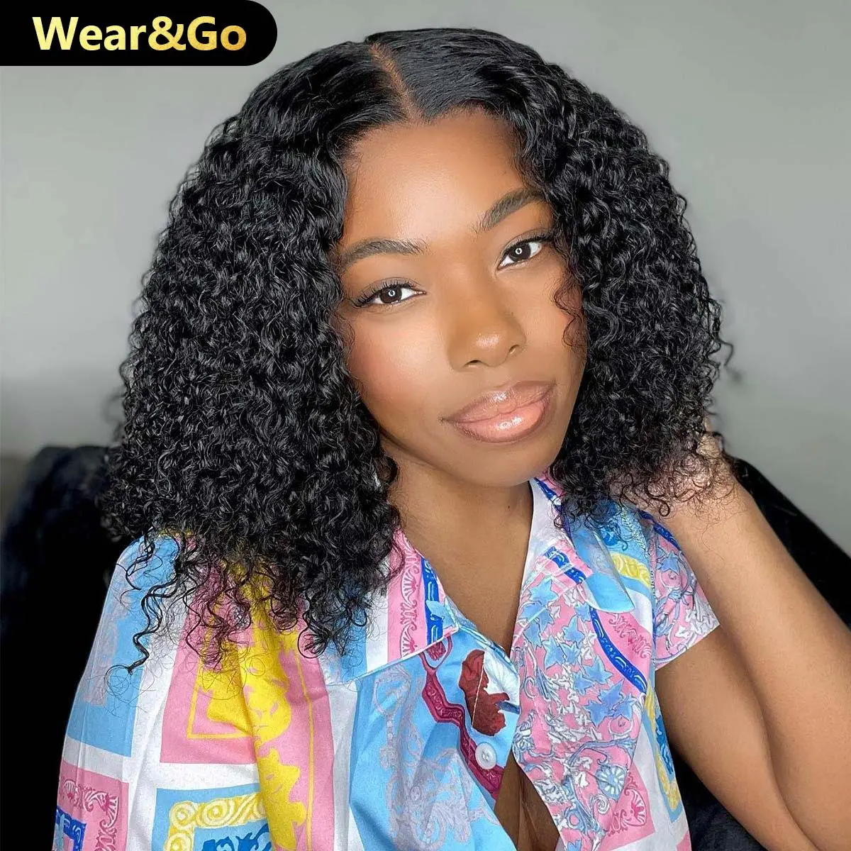 OQ Hair Kinky Curly Pre Cut Lace Bob Wigs Wear & Go Glueless Wigs 4x4 Lace Closure Wigs