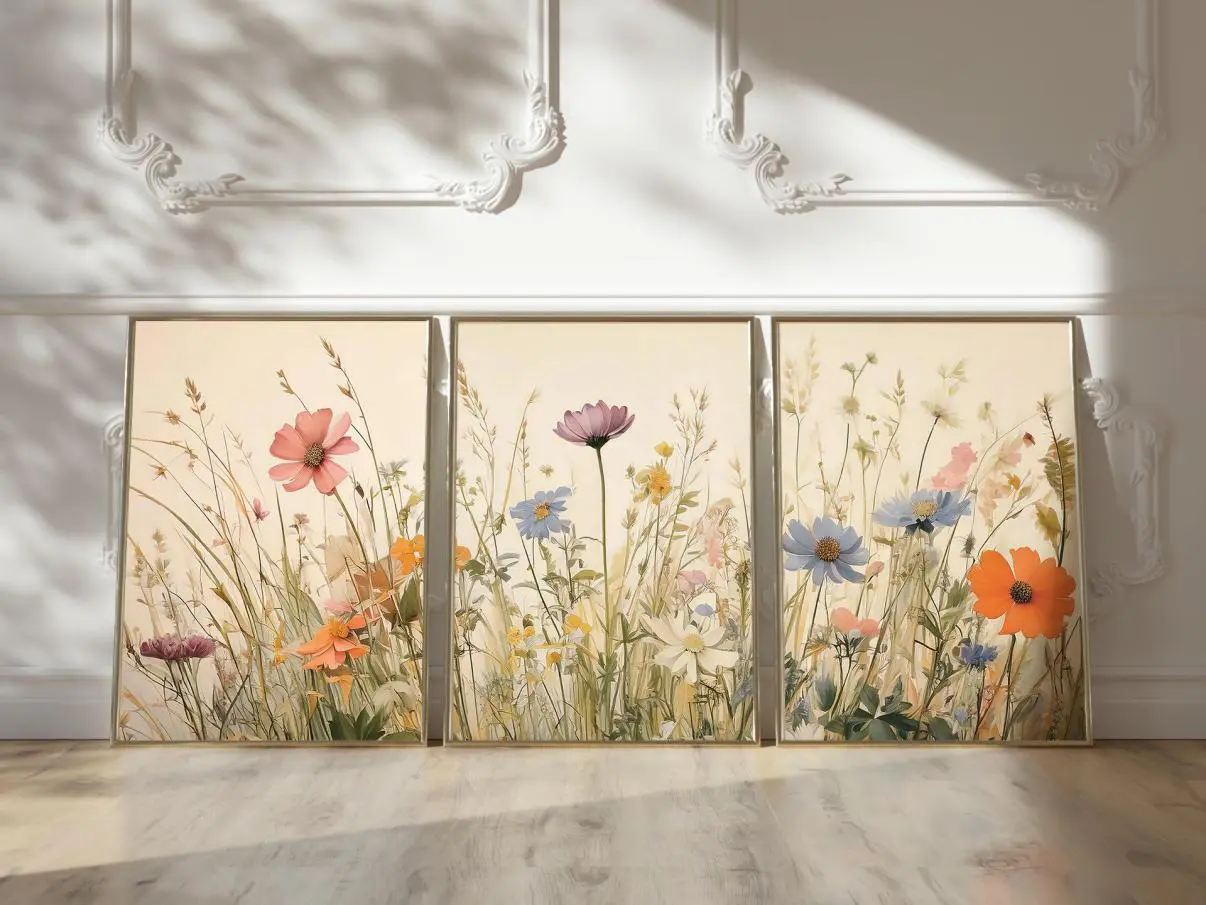 Set Of 3 Prints Colorful Wildflower Posters | Watercolor Floral Wall Art |  Botanical Art Trio Prints for Home Decor, Wardrobe Staple, For Any Season, No-Fade Colors, Wash After Wash