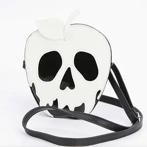 Apple Skull Crossbody Bag - White & Black Design with Adjustable Strap for Women