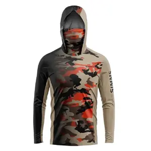Fishing clothing fly fishing lure hoodie for men, camouflage long-sleeve sun protection shirt with hood and face mask, quick-drying and breathable