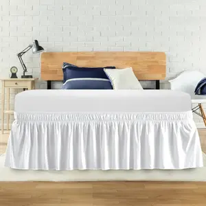 Full Bed Skirt, Elastic Wrap Around Bed Skirt Full Size, Bed Skirts for Bed, with 14" Drop Length Tailored Drop Dust Ruffle (White)