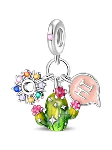 Cactus & Rainbow Sun Triple Dangle Charm, Hi Speech Bubble Bead, Cute Desert Plant Jewelry for Pandora Bracelet, Unique Accessory