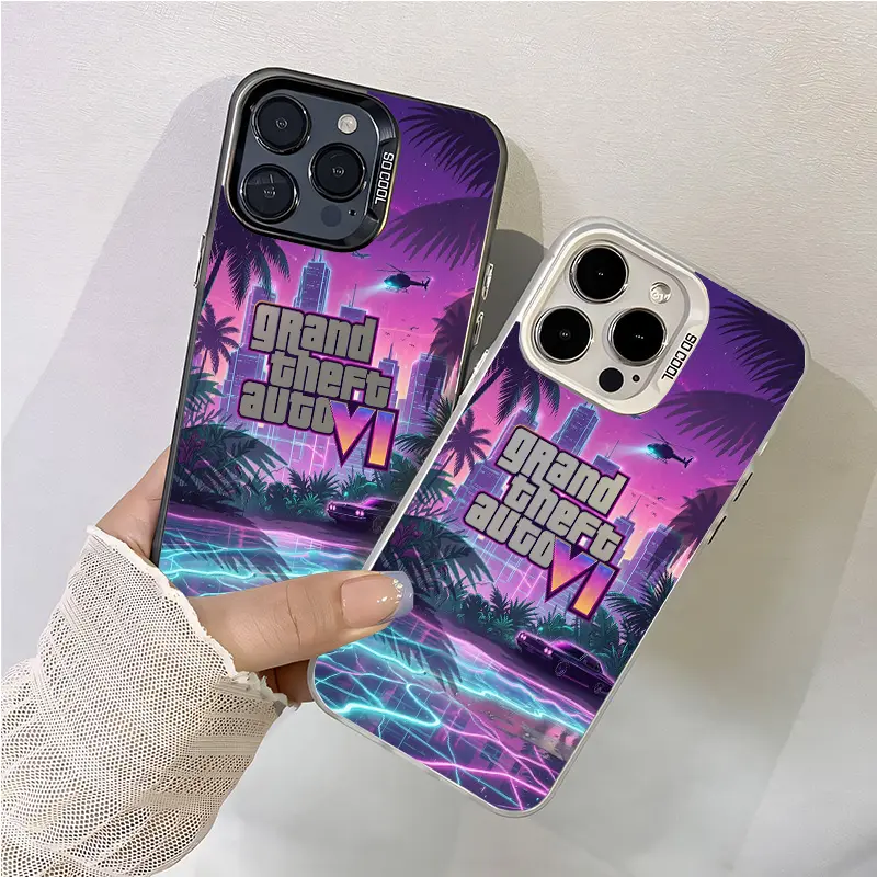 GTA VI pattern Aesthetic Pattern IMD Casing For iphone 17 16 15 14 13 12 11 X XS PRO MAX SAMSUNG GALAXY S21 S22 S23 S24 S25 S26 FE ULTRA PLUS Gradient Hard TPU PET PC Black Silver Gift Shockproof Luxury Protector Phone Cases Cover