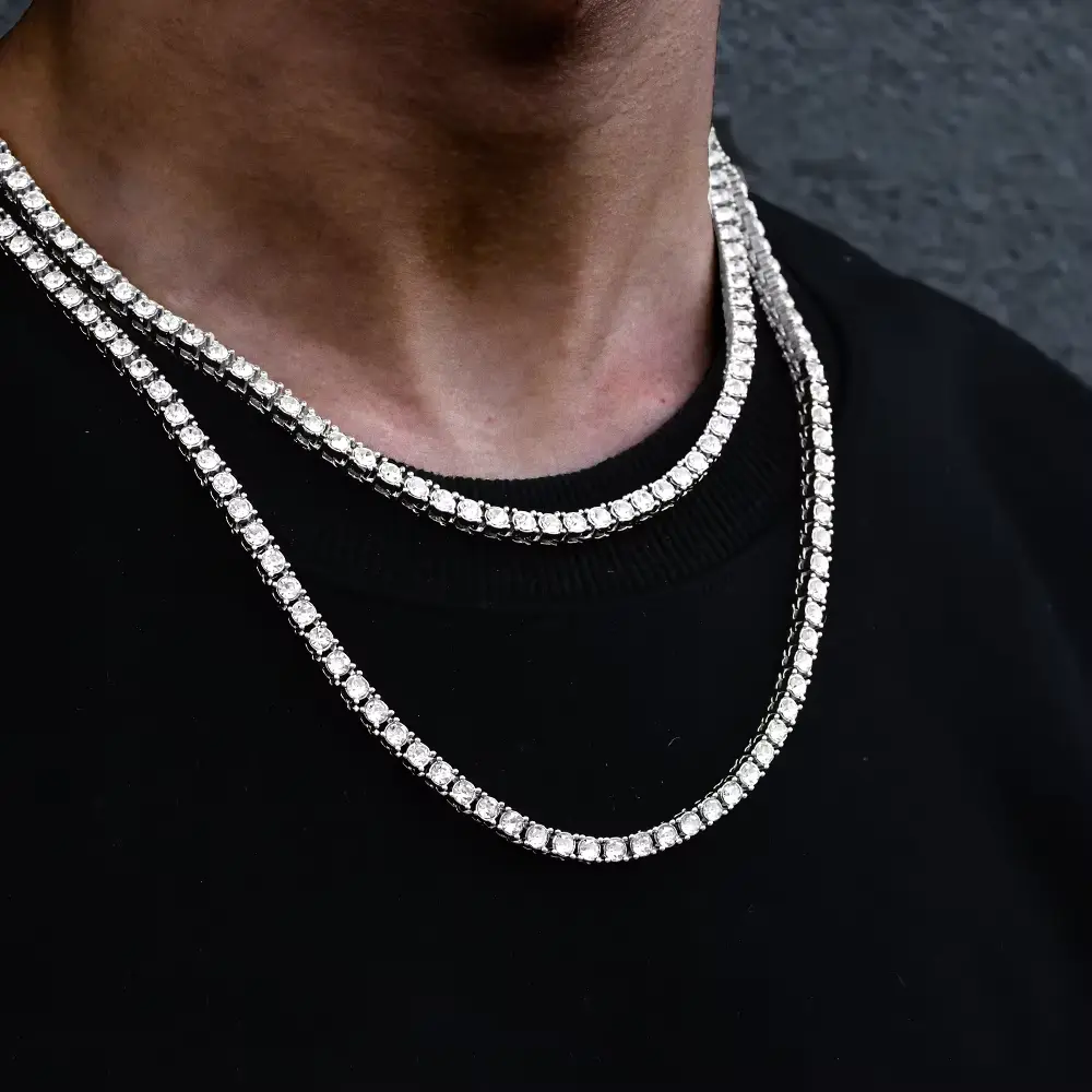 4MM Iced Out Chain Link Necklace - Multi-Size Geometric Metal Coating Hip Hop Jewelry for Men, Daily Wear Boyfriend Gift (8/16/18/20/24/30in)
