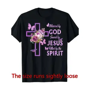 Blessed By God Saved By Jesus Purple Floral Cross Christian T-S Women's T-Shirt