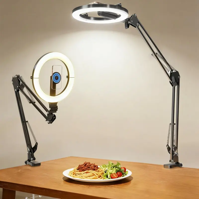 Magnetic Overhead Mobile Device Mount with 10” Selfie Ring Light, 5000mAh Flexible Articulating Tripod Stand, Cellphone Selfie Accessory for Video Recording, Live Streaming, 10” Ring Light