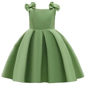 3-10Y Apple Green 5246 Bow Kids Clothes Flower Girls Frock Ball Gown Pageant Children Elegant Princess Prom Host Formal Evening Party Banquet Cocktail Dress
