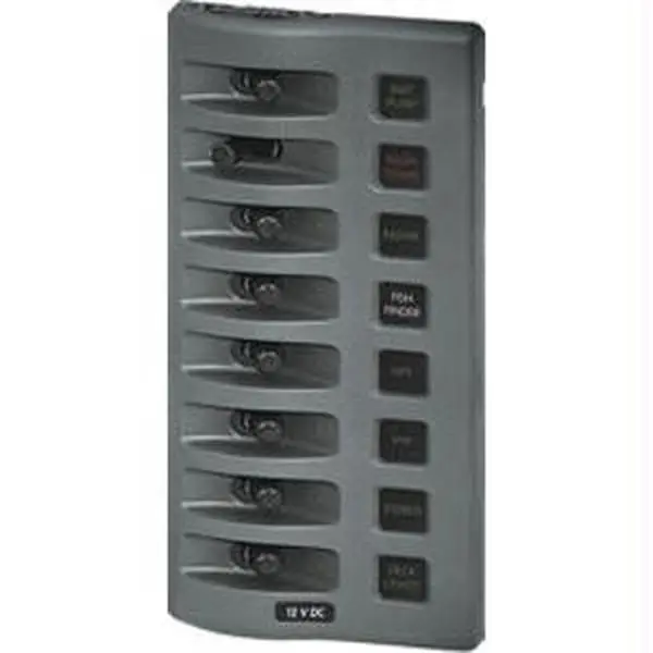 Blue Sea 4308 WeatherDeck Water Resistant Plastic Fuse Panel - 8-Position, Gray, 12VDC, Square & Rectangle Design, with Remote Control Compatibility