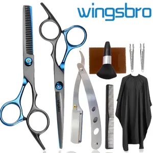 1 Set Wingsbro 6.5 Inch Professional Barber Scissors Set | Flat And Thinning Scissors, Razor, Hairdressing Tools, Home Kit, Right Hand Only, Ergonomic Design, Textured, Multicolour Available