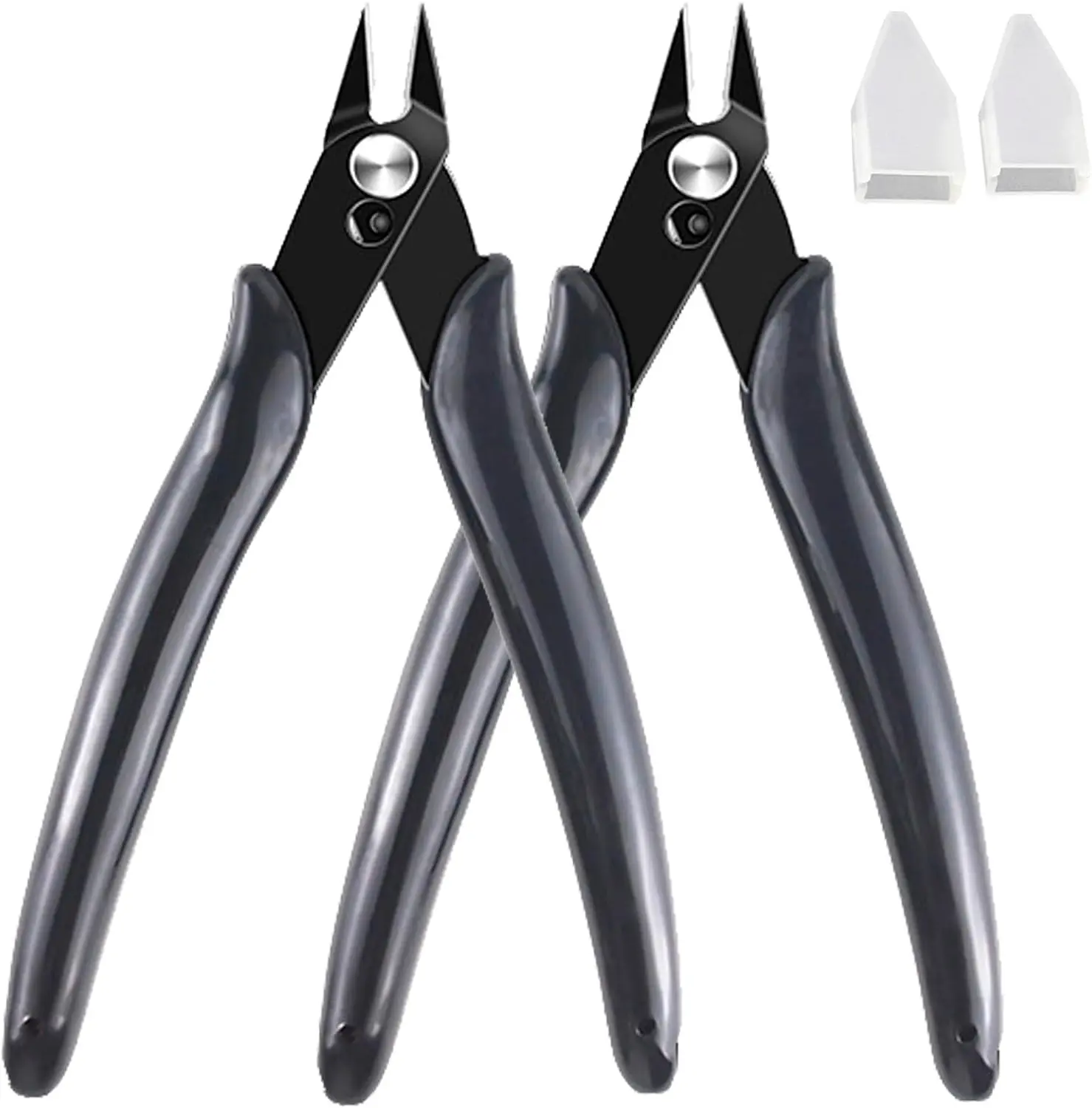 2-Pack Flush Cutters - Spring-Action, Beveled Edge, Heat-Treated Steel Compact Wire Cutters for Crafters, Hobbies