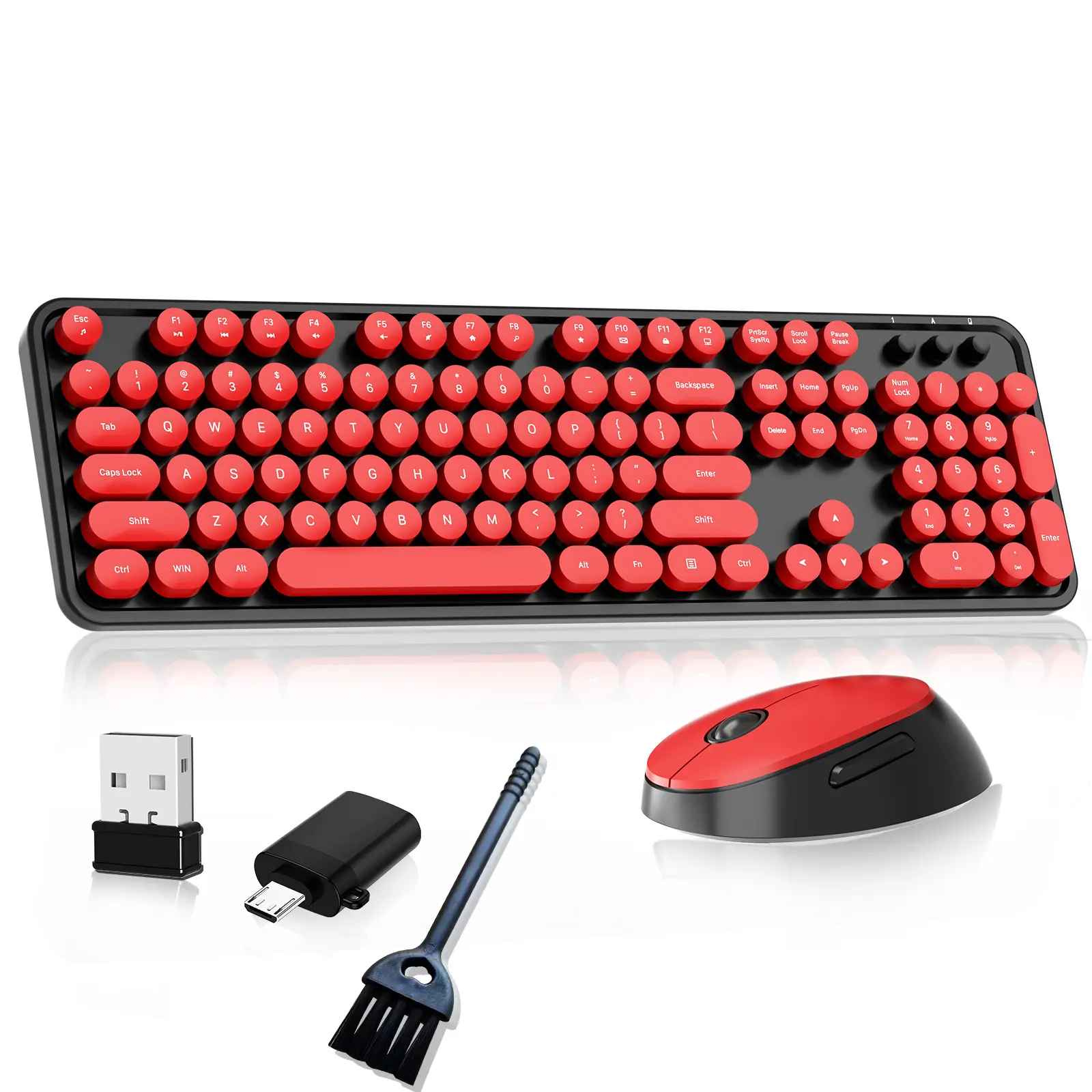 MOFII Wireless Computer Keyboard and Mouse Combo - 104-Key Full Size External Keyboard, Cute Colorful Glitter, Retro Ergonomic Typewriter Look, Wireless Input, USB Receiver, Batteries Packed Separately, Compatible with Windows PCs Laptops Desktops (Black)