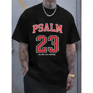 [100% Cotton] [Cotton T-Shirt] Soft Cotton Men'S T-Shirt |   Psalm 23 Print, Short Sleeve Crew Neck Tee - Perfect For Daily Wear & Holiday Gifts,  Vintage T-Shirt For Men And Women