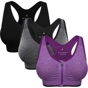 Women's Zip Front Sports Bra Wireless Post-Surgery Bra Active Yoga Sports Bras