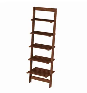 Walnut 5-Tier Ladder Style and Decorative Wooden Bookshelf - Elegant Storage Solution for Home Decor