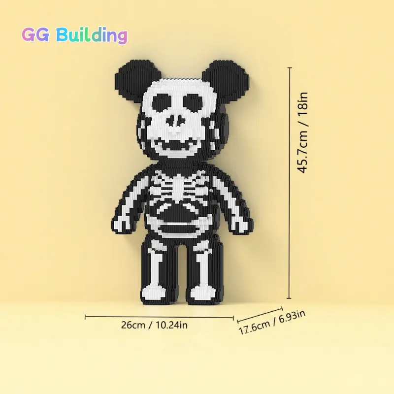 Full-body articulated bear building block set – 18-inch Halloween-themed mini building block bear DIY toy, suitable for collectors and home decor
