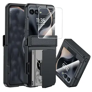 Compatible with Z Flip 7/Z Flip 6/Z Flip 5/Z Flip 3 Anniversary wallet Built-in card holder (2 cards) and hinge protection and high-definition screen protection Sturdy protective phone case-HN612