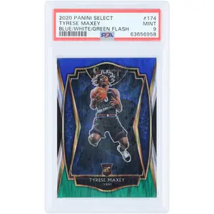 Tyrese Maxey Philadelphia 76ers 2020-21 Panini Select Blue/White/Green Flash #174 #15/25 PSA Authenticated 9 Rookie Card - Fanatics Authentic Certified