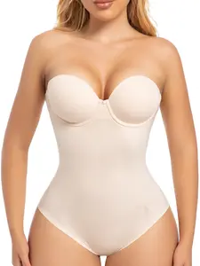 Slimers Apricot Bras Thong Shapewear Bodysuit: Removable Straps for Custom Comfort