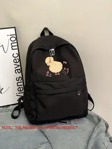 Cute Duck Print Backpack, Soft and Fresh Style, Nylon Material, Easy to Clean, Perfect for School, Daily Use, Travel, Gift