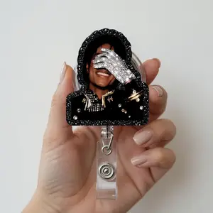 MJ Vintage Acrylic Badge Reel, Retro Pop Music Badge Reel, Music Fan Gift, Gift for MJ Fan Merch